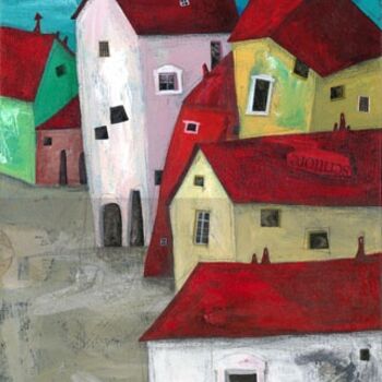 Peinture intitulée "La città dei tetti…" par Francesca Carabelli, Œuvre d'art originale