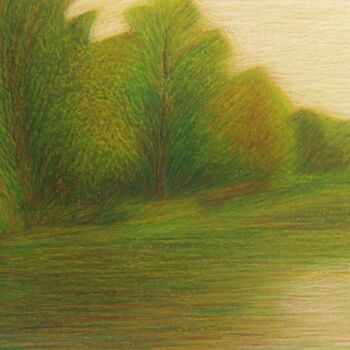 Dessin intitulée "Riva con alberi-Sho…" par Francesco Cagnato, Œuvre d'art originale, Pastel