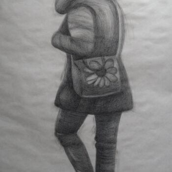 Drawing titled "Ragazza con borsa e…" by Francesco Cagnato, Original Artwork, Charcoal