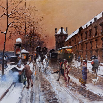 Pintura intitulada "Snowed in Paris - O…" por Francesco Tammaro, Obras de arte originais, Óleo Montado em Painel de madeira