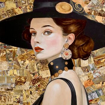 Painting titled "Donna con cappello…" by Francesco Visco, Original Artwork, Oil