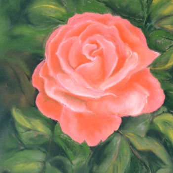 Desenho intitulada "rose "Catherine Den…" por Francette Guittard, Obras de arte originais, Pastel