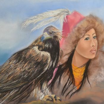 Drawing titled "L'aigle et la Belle" by Francette Guittard, Original Artwork, Pastel