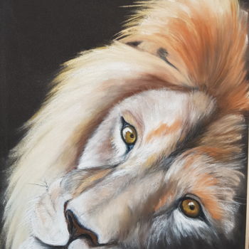 Drawing titled "Lion triste" by Francette Guittard, Original Artwork, Pastel