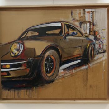 Painting titled "Porsche 2" by Francis L'Huillier, Original Artwork, Acrylic Mounted on Wood Panel