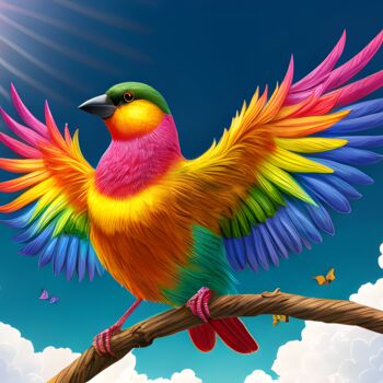 Digitale Kunst mit dem Titel "Oiseau Arc-en-Ciel" von Francky Xv Wolff, Original-Kunstwerk, KI-generiertes Bild