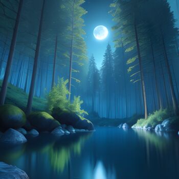 Digital Arts titled "Lumière de la Lune" by Francky Xv Wolff, Original Artwork, AI generated image