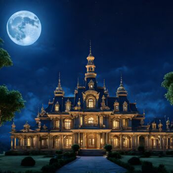 Digital Arts titled "Château dans la Nuit" by Francky Xv Wolff, Original Artwork, AI generated image