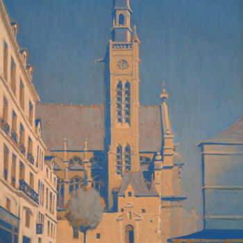 Painting titled "Rue de la Montagne…" by François Cusson, Original Artwork, Pastel Mounted on Wood Panel