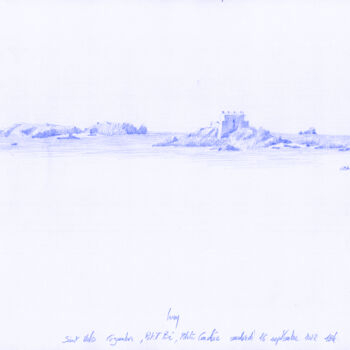 Desenho intitulada "Cézembre et Petit Bé" por François Cusson, Obras de arte originais, Lápis Montado em Plexiglass