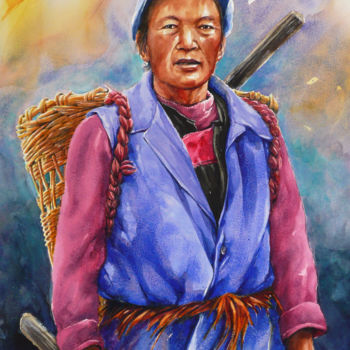 Pintura titulada "yunnan-paysanne.jpg" por François Lanvin, Obra de arte original, Acuarela