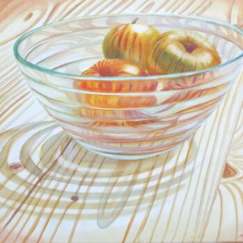 Peinture intitulée "trois pommes dans v…" par Francois Malnati, Œuvre d'art originale, Huile