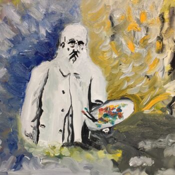 Schilderij getiteld "Claude Monet" door François Van Hemelryck, Origineel Kunstwerk, Olie Gemonteerd op Frame voor houten br…