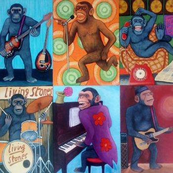 "Les Singes" başlıklı Tablo François Falet tarafından, Orijinal sanat, Akrilik