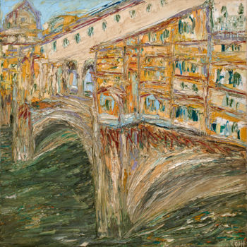 Painting titled "ponte-vecchio" by Frank'O Orsi Pittore Espressionista, Original Artwork, Oil