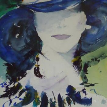 Peinture intitulée "La Dame au chapeau…" par Françoise Sorrel, Œuvre d'art originale