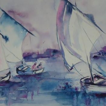 Pintura intitulada "Sortie en mer" por Françoise Sorrel, Obras de arte originais