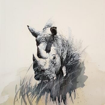 Malarstwo zatytułowany „Second Rhino” autorstwa Frédéric Berrin, Oryginalna praca, Atrament