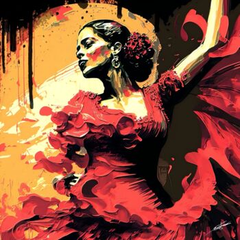 Artes digitais intitulada "Flamenco V2" por Frédéric Font (Chroma), Obras de arte originais, Pintura digital Montado em Arma…