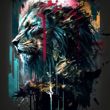 Digitale Kunst mit dem Titel "Le lion en pleine s…" von Frédéric Font (Chroma), Original-Kunstwerk, Digitale Malerei Auf Kei…