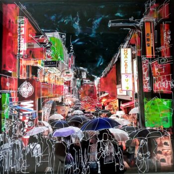 Painting titled "People under the ra…" by Frédéric Haire, Original Artwork, Acrylic