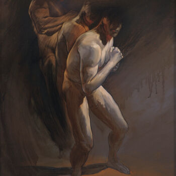 Pintura intitulada "Homo erectus - rétr…" por Frédéric Martin, Obras de arte originais, Óleo
