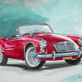 Dibujo titulada "MG A roadster 1962" por Federico De Muro, Obra de arte original, Acuarela