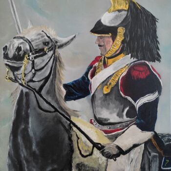 Painting titled "Cuirassier du 1er e…" by Frédéric Lebon, Original Artwork, Oil Mounted on Wood Stretcher frame