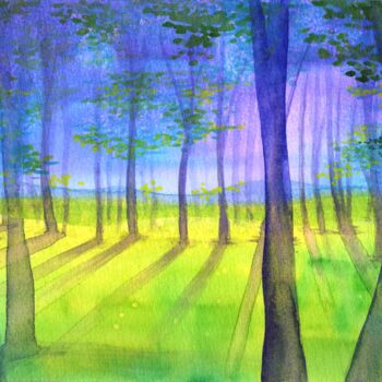 Painting titled "Forêt bleue" by Frederique Loudin, Original Artwork, Watercolor