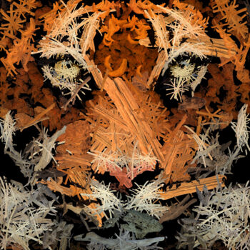 「Tiger Out Of Woods…」というタイトルのデジタルアーツ Frédéric Durieu & Nathalie Erinによって, オリジナルのアートワーク, 2Dデジタルワーク ウッドストレッチャーフレームにマウント