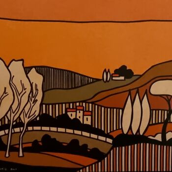 Pintura titulada "Village automnal" por Freneix Roger, Obra de arte original, Acrílico Montado en Bastidor de camilla de mad…