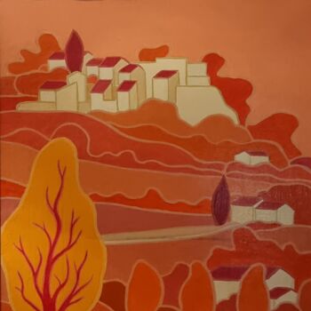 Pintura titulada "Village à l'arbre j…" por Freneix Roger, Obra de arte original, Acrílico Montado en Bastidor de camilla de…