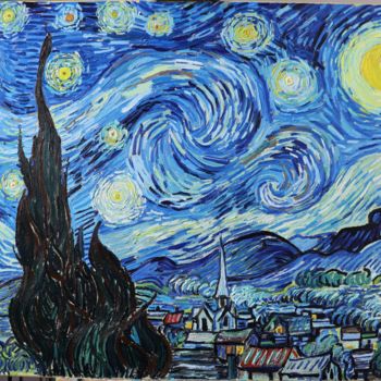 Peinture intitulée "The Starry Night- V…" par Robin Funk, Œuvre d'art originale, Huile