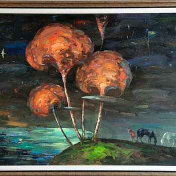 Painting titled "" Полнолуние "" by Furkat Bozorov, Original Artwork, Oil Mounted on Wood Stretcher frame