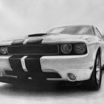 Drawing titled "Dodge Challenger 20…" by Gabriel López Campos, Original Artwork, Charcoal