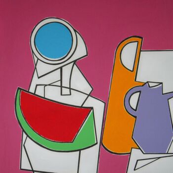 Painting titled "Watermelon, jug and…" by Gabriele Donelli, Original Artwork, Acrylic