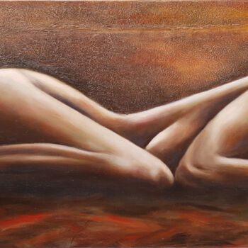 Painting titled "Female Nude Oil Pai…" by Gabriella Molnár, Original Artwork, Oil Mounted on Wood Stretcher frame