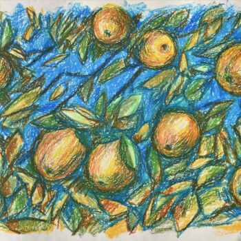 Drawing titled "Golden Apples" by Galina Zulkarniaeva, Original Artwork, Pastel Mounted on Wood Panel