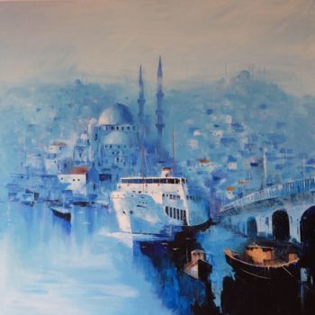Painting titled "MAVİ İSTANBUL" by Galeri Bizon, Original Artwork, Acrylic