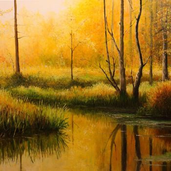 Peinture intitulée "Sunny autumn" par Jacek Paweł Siedlec, Œuvre d'art originale, Huile