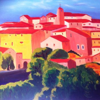 Pintura titulada "Le village rouge" por Arlette Flécher, Obra de arte original, Oleo