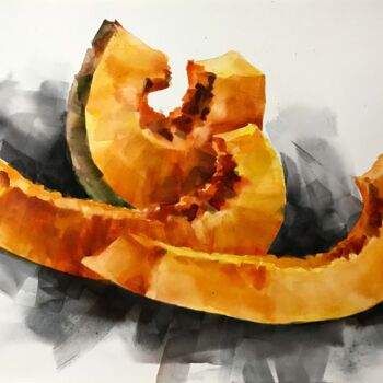 Painting titled "Autumn pumpkins" by Galina Poloz, Original Artwork, Watercolor