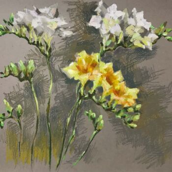 Malarstwo zatytułowany „Yellow flower” autorstwa Galina Poloz, Oryginalna praca, Pastel