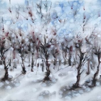 Painting titled "White garden" by Galina Poloz, Original Artwork, Watercolor