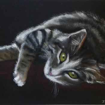 Painting titled "Chat couché" by Jocelyne Gallecier, Original Artwork, Pastel