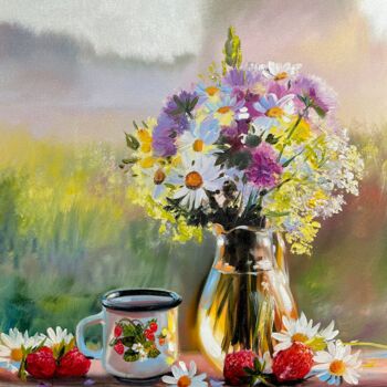 Painting titled "Field bouquet" by Olga Bazanova, Original Artwork, Oil