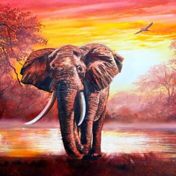 Malerei mit dem Titel "African Elephant" von Olga Bazanova, Original-Kunstwerk, Öl