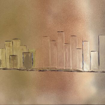 Painting titled "Buildings" by Siga, Original Artwork, Acrylic Mounted on Wood Stretcher frame