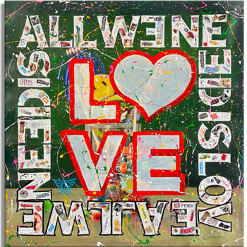 Schilderij getiteld "NEED Love" door Gardani, Origineel Kunstwerk, Acryl Gemonteerd op Frame voor houten brancard