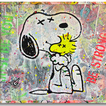 Painting titled "Snoopy a Hug for Yo…" by Gardani, Original Artwork, Acrylic Mounted on Wood Stretcher frame